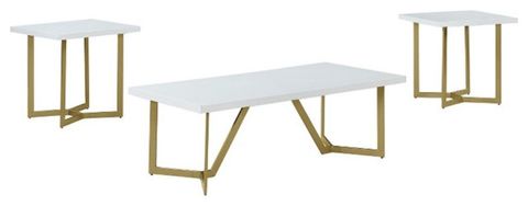 3Pc White Wood Coffee Table Set With Gold Painted Legs - Contemporary - Coffee Table Sets - By ... throughout A Designer's Guide to Incorporating Black Wood Coffee Table Sets with Gold Legs